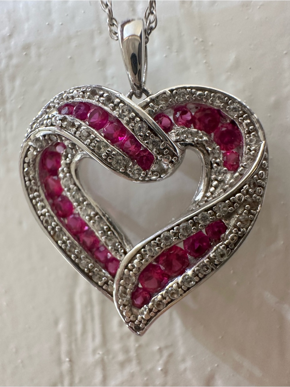 Helzberg Heart Pendant Necklace with diamonds and rubies.